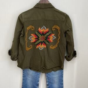 Miss Me Vintage Green/Needlepoint Button Up Shirt Size XS